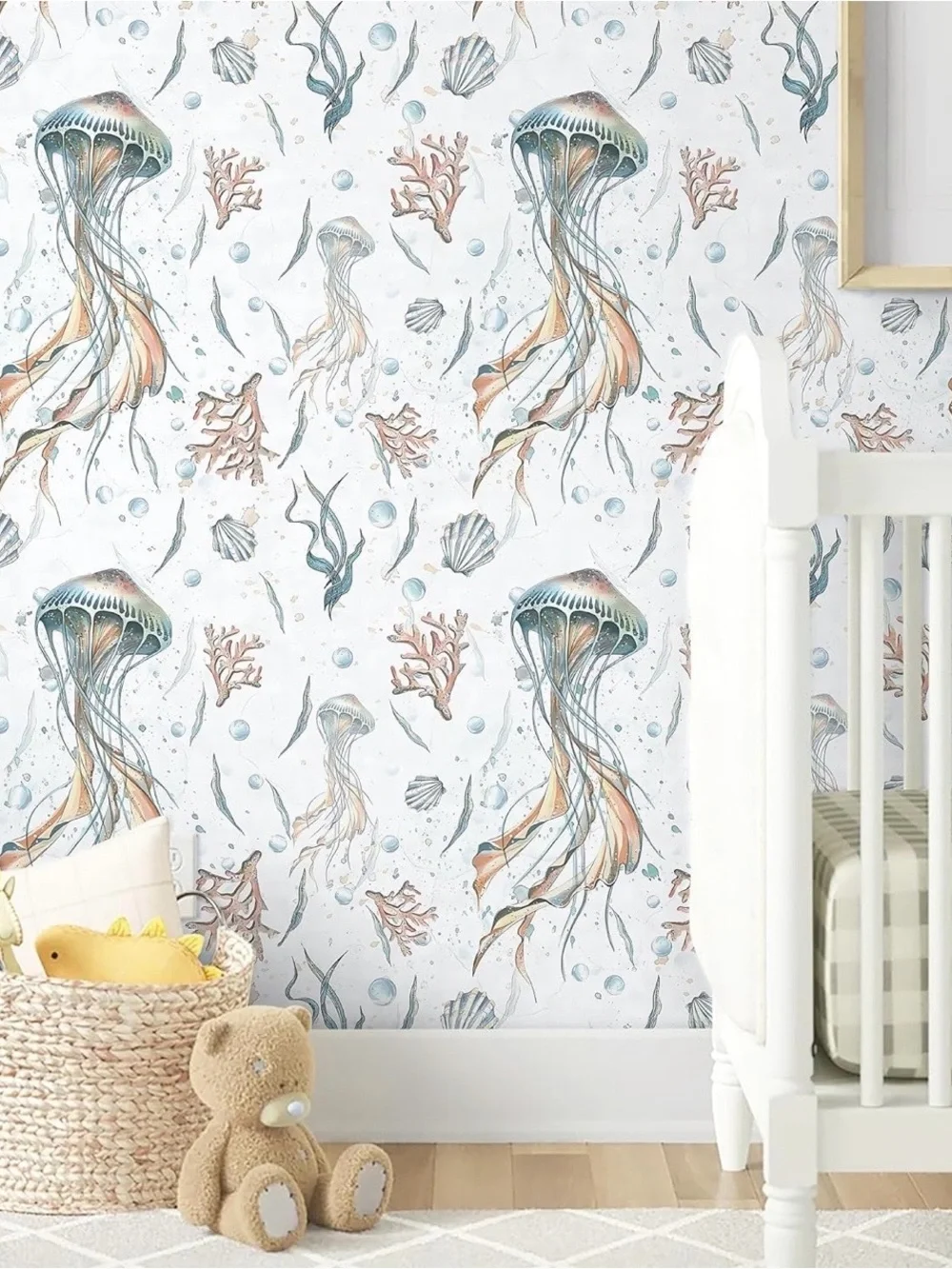 NWT- Jellyfish Pattern Blue and Coral Wallpaper Peel and Stick